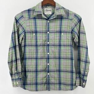 Mountain Khakis Mens Small Plaid Button Down Shirt Lime Green Grey Long Sleeve